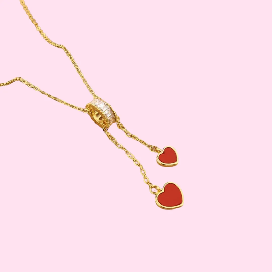 2 Red Hearts Dangling Necklace