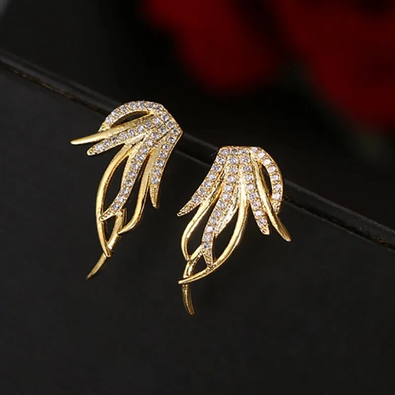 Abstract 14K Gold Crystal Studs, Diamond CZ Crystal Studded Earrings, Wedding Bridal Bridesmaid Fashion Studs, Minimalist Earrings
