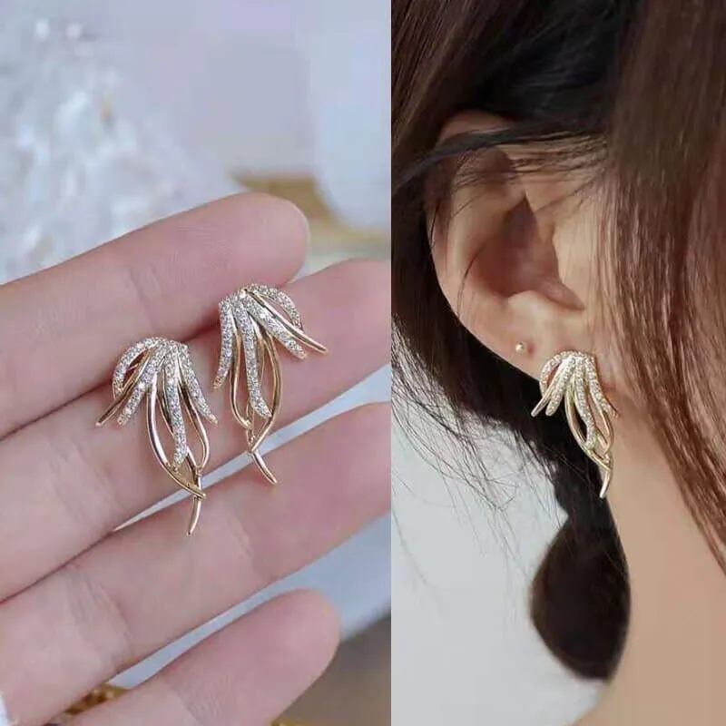 Abstract 14K Gold Crystal Studs, Diamond CZ Crystal Studded Earrings, Wedding Bridal Bridesmaid Fashion Studs, Minimalist Earrings