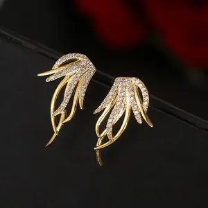 Abstract 14K Gold Crystal Studs, Diamond CZ Crystal Studded Earrings, Wedding Bridal Bridesmaid Fashion Studs, Minimalist Earrings