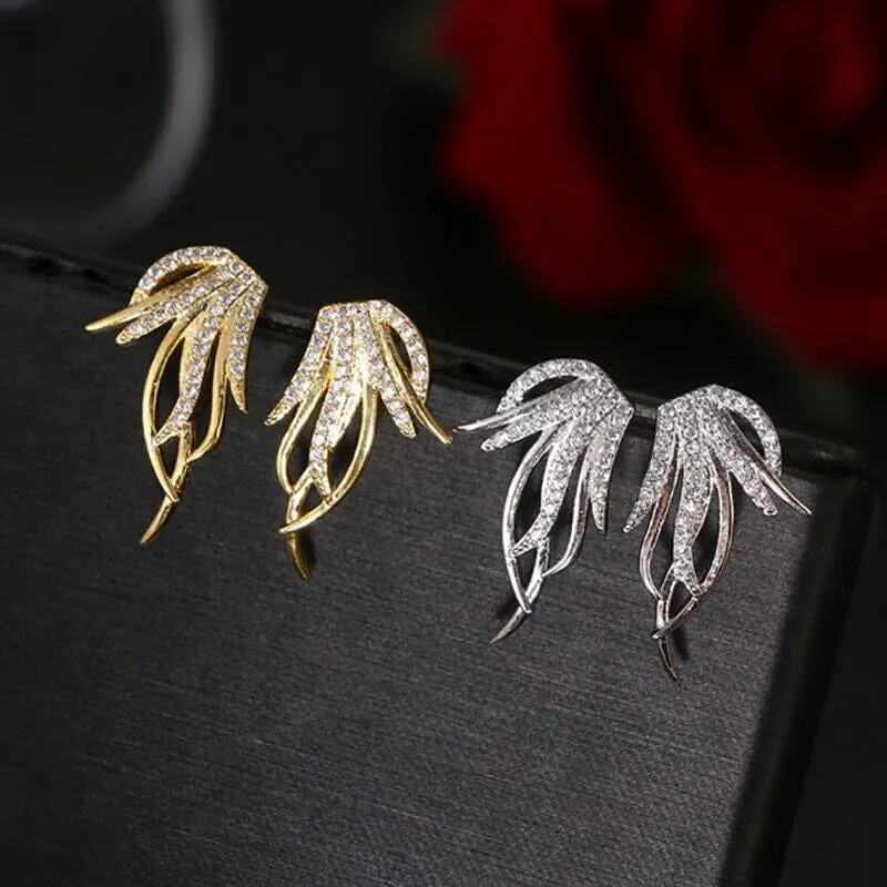 Abstract 14K Gold Crystal Studs, Diamond CZ Crystal Studded Earrings, Wedding Bridal Bridesmaid Fashion Studs, Minimalist Earrings