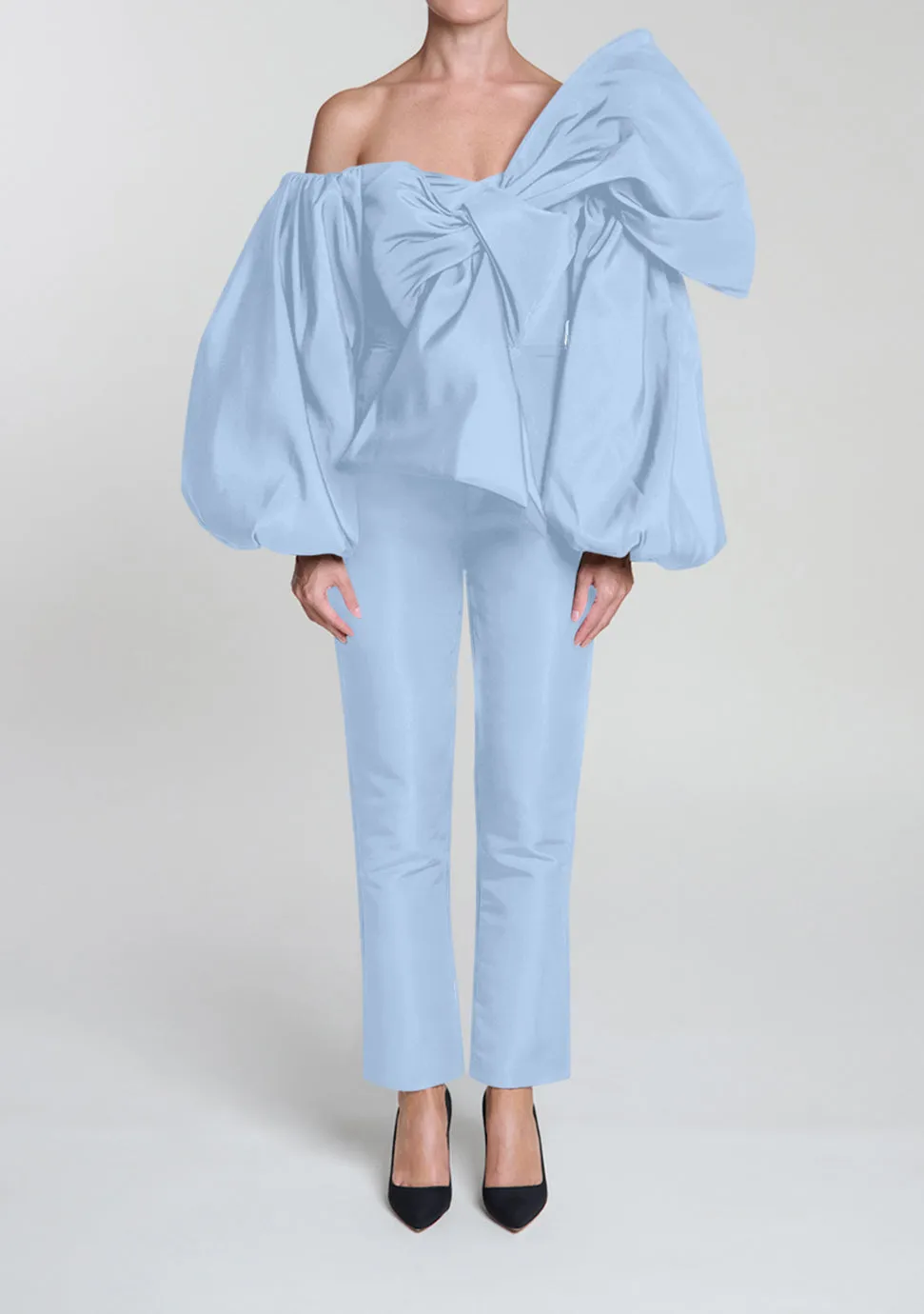 Anniversary Off-The-Shoulder Twisted Bow Silk Faille Jumpsuit