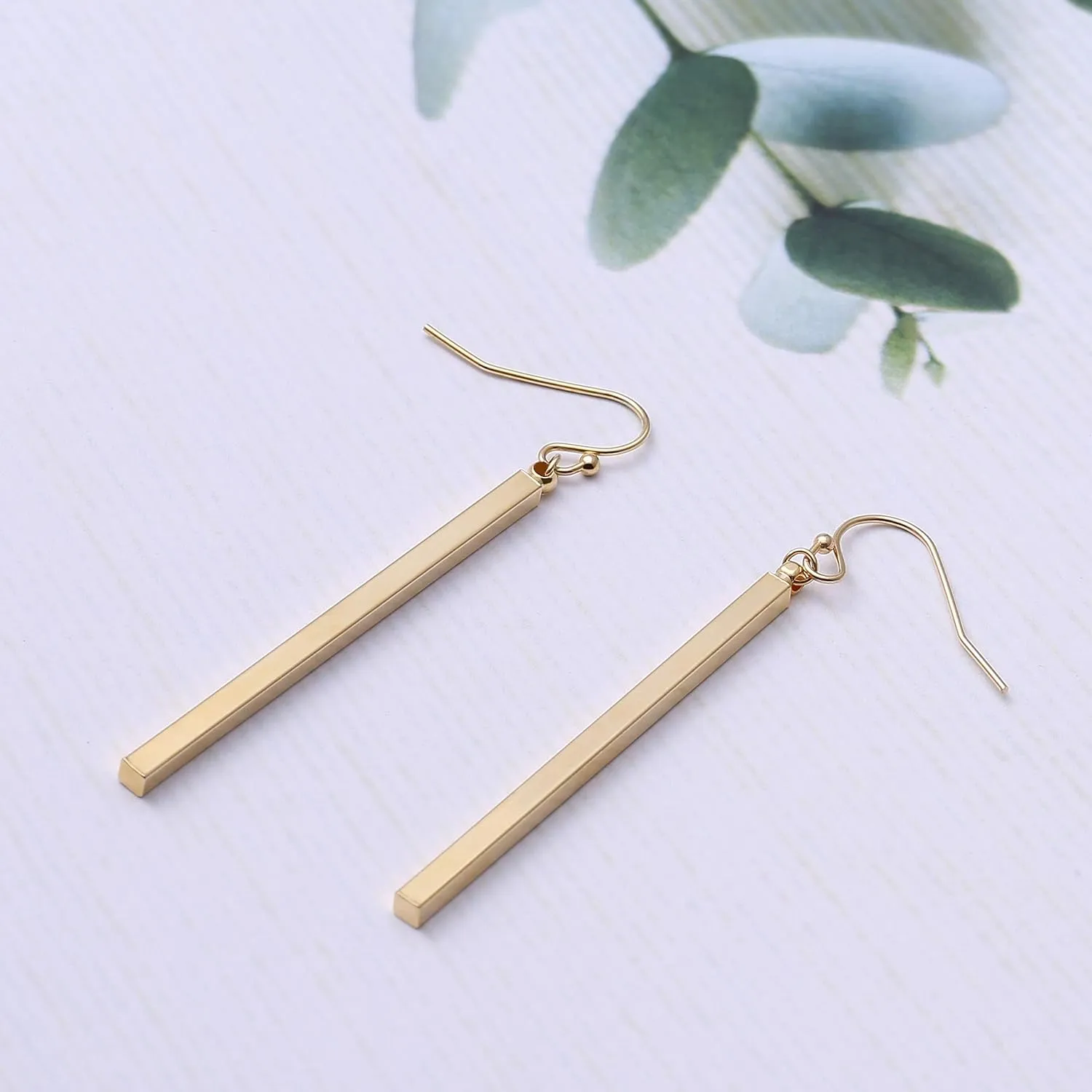 Aobei Pearl Dainty 18K Gold/Platiunum Silver Long Vertical Bar Drop Dangle Earring Minimal Hanging Earrings Geometric jewelry for Women