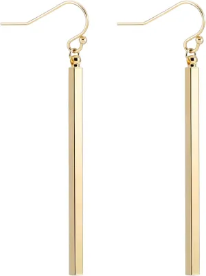 Aobei Pearl Dainty 18K Gold/Platiunum Silver Long Vertical Bar Drop Dangle Earring Minimal Hanging Earrings Geometric jewelry for Women