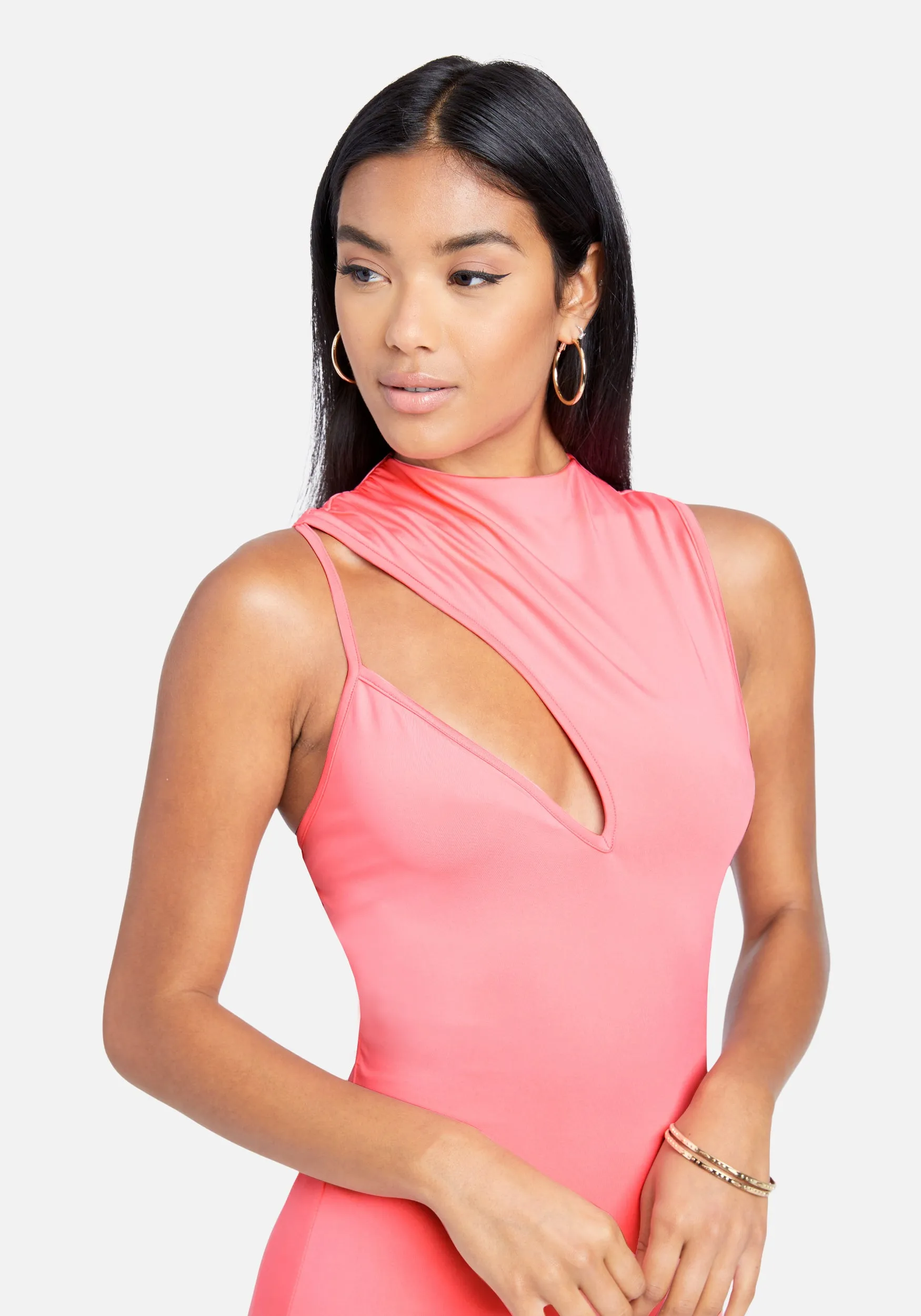 Asymmetrical Hem Slinky Midi Dress
