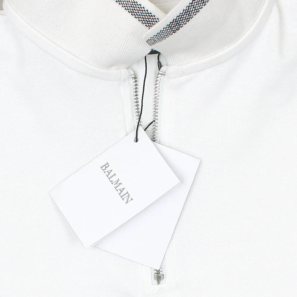 Balmain White Zipper Polo Shirt