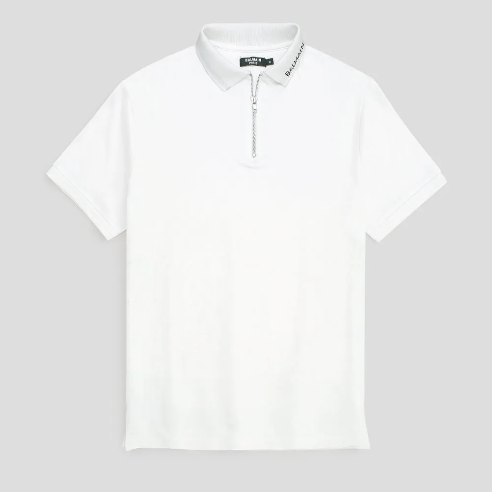 Balmain White Zipper Polo Shirt