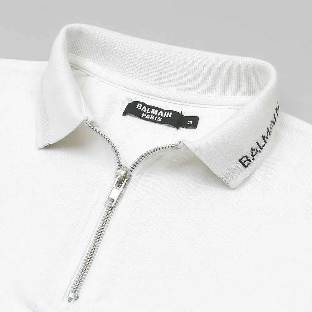 Balmain White Zipper Polo Shirt
