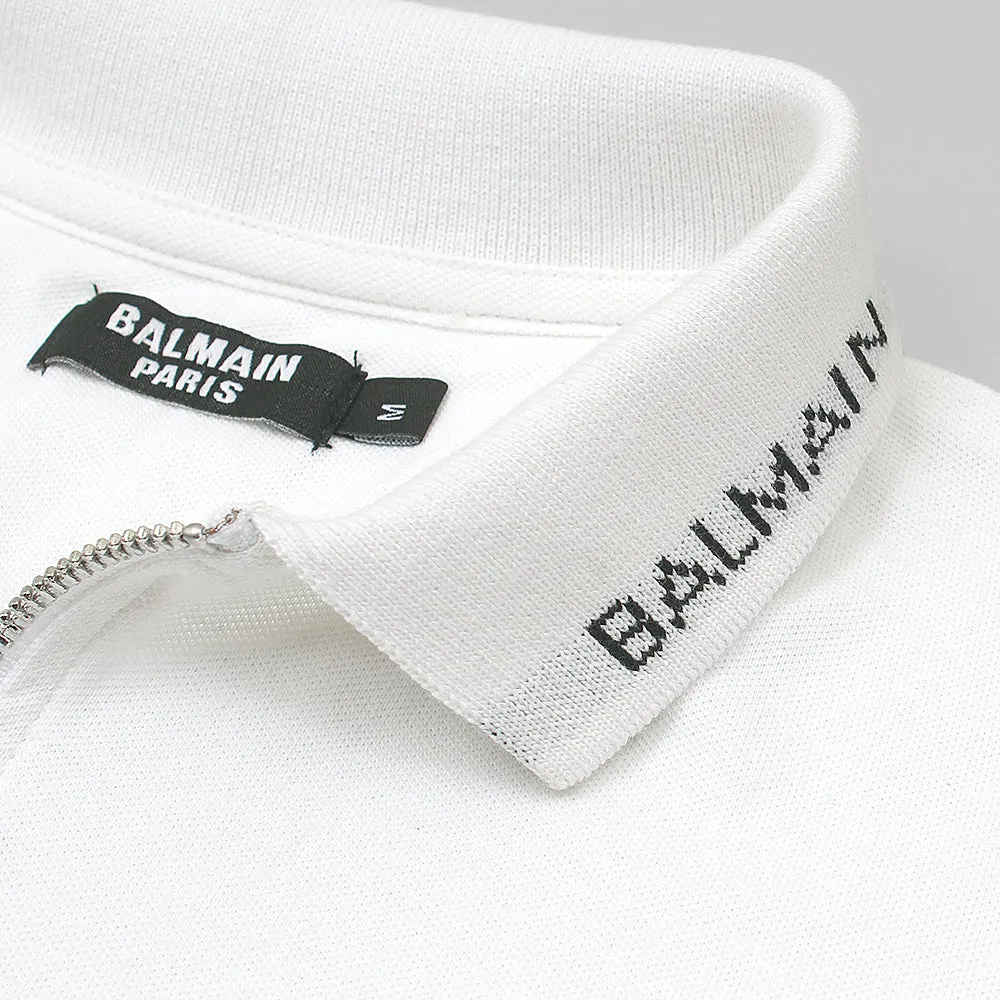 Balmain White Zipper Polo Shirt