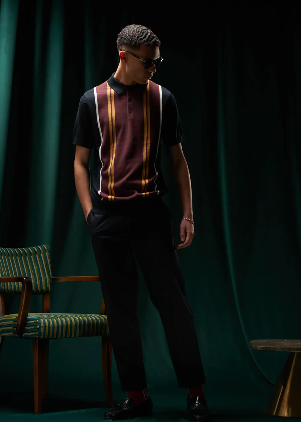 Ben Sherman Vertical Stripe Polo Black