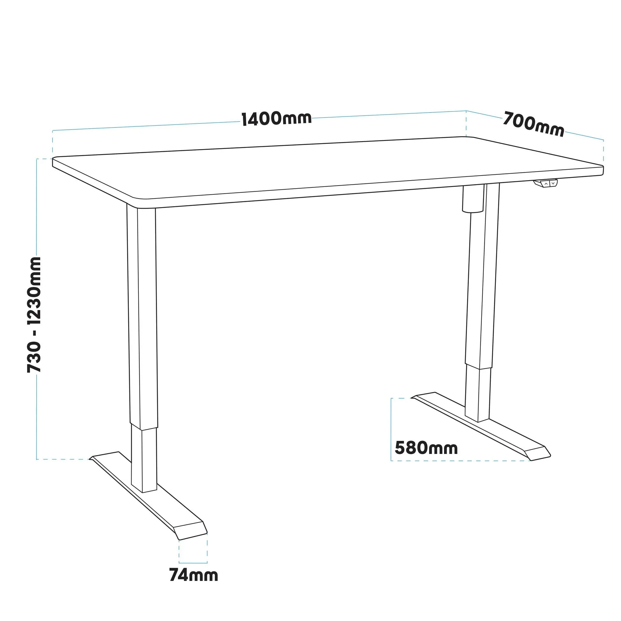 Black Electric Height Adjustable Standing Desk, Quiet, Home Office, 1400x700mm - DH38