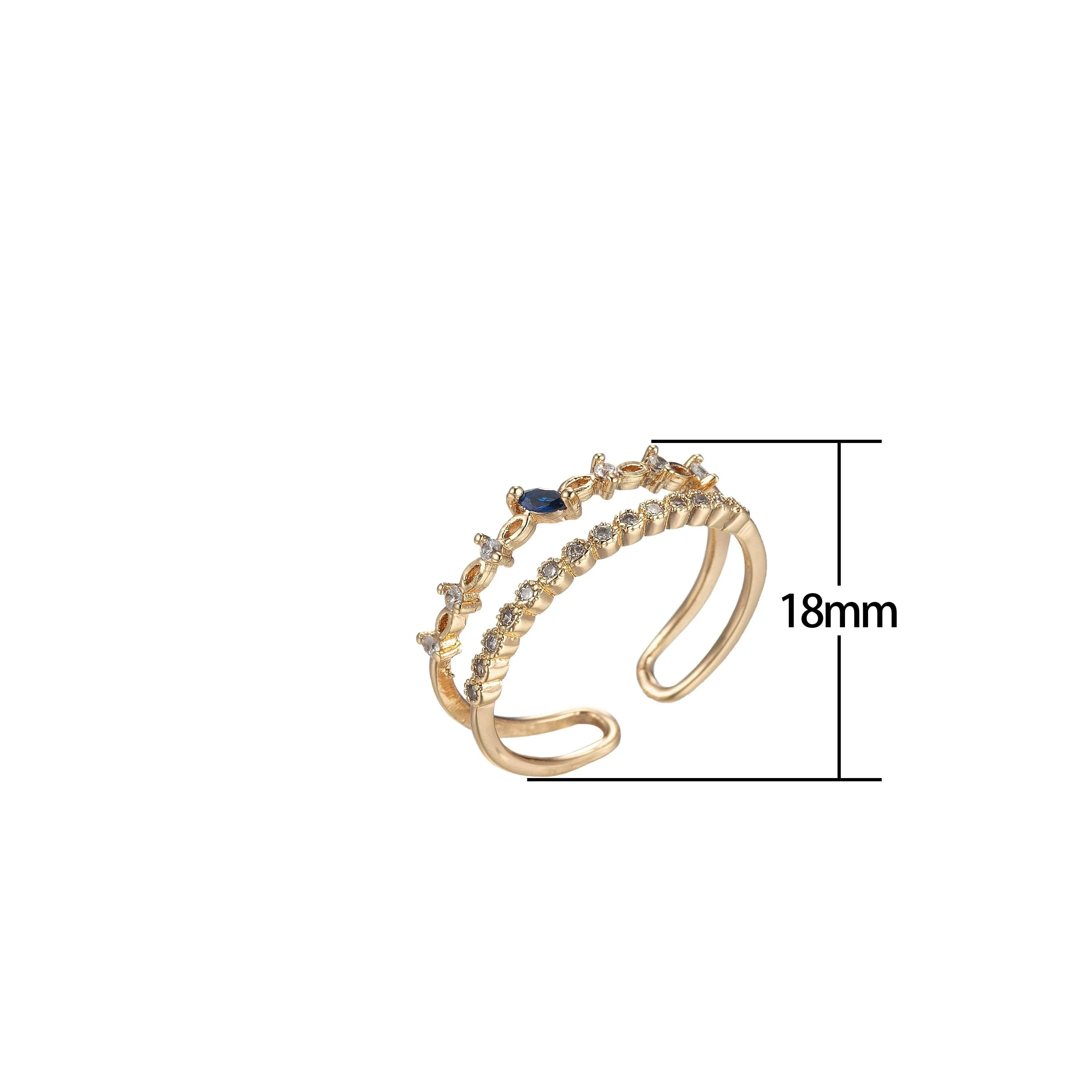 Blue Cubic Double Band Open Ring With CZ  O992