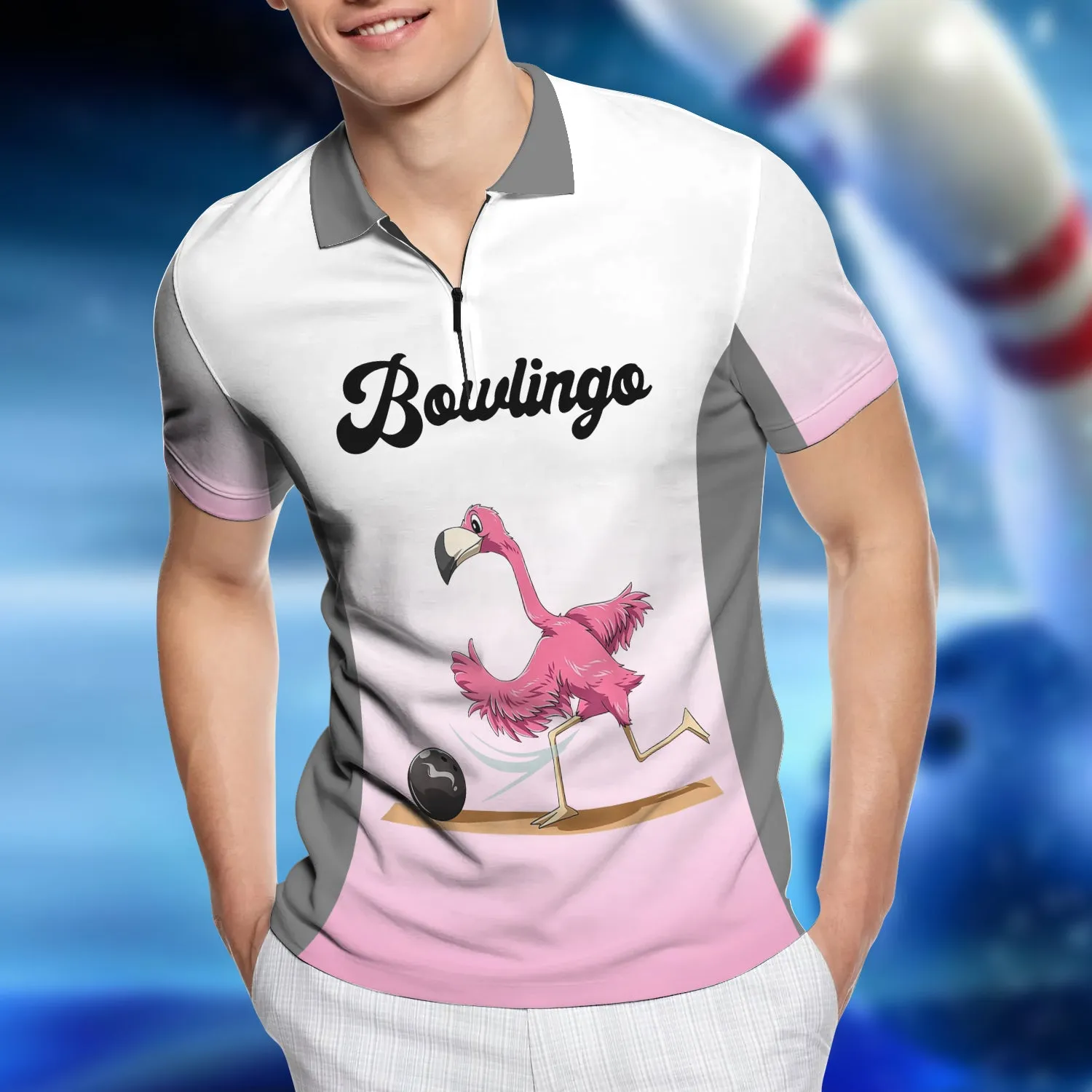 Bowling Flamingo Justice The Jesus 3D Zipper Polo Shirt