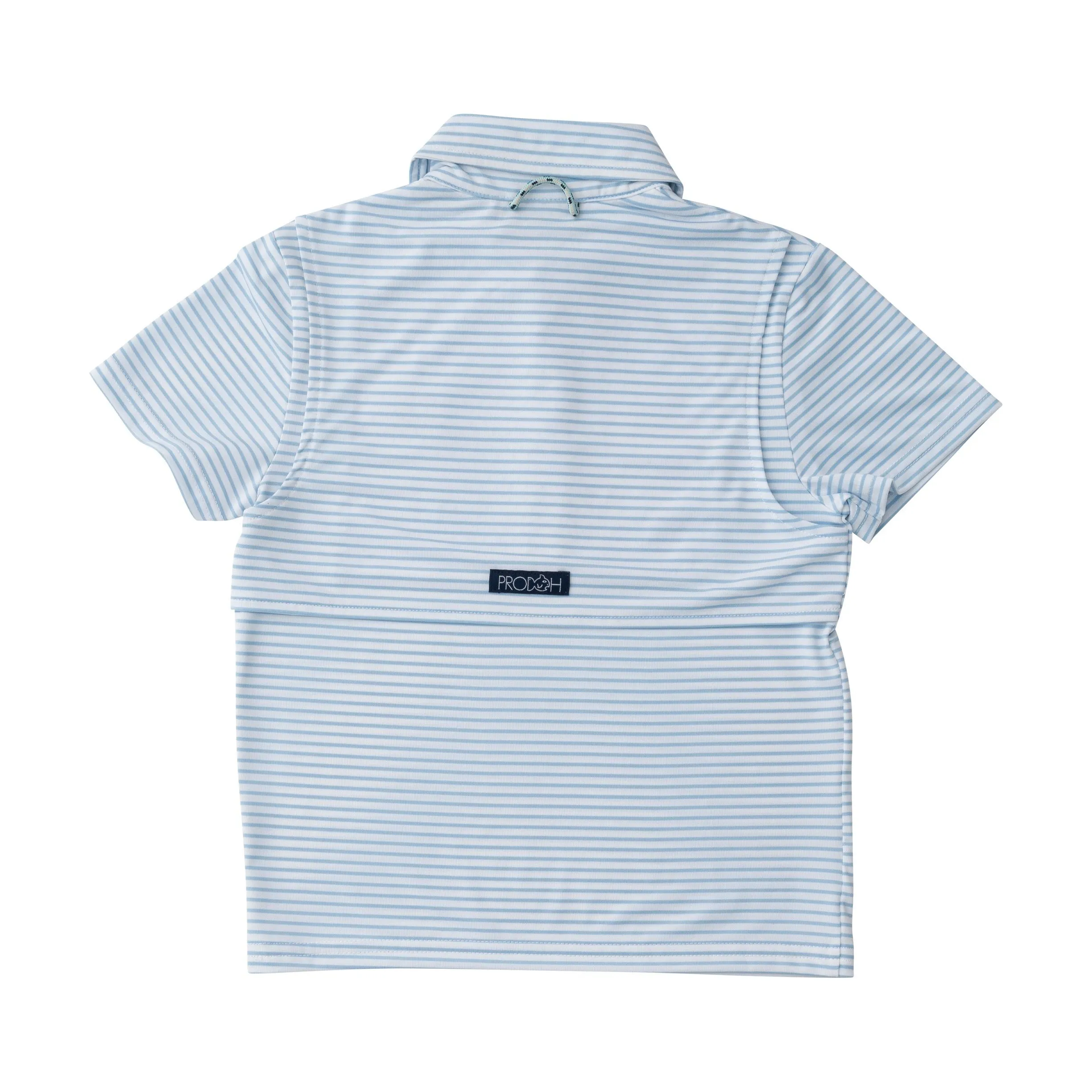 Boys Short Sleeve Pro Performance Polo in Classic Clear Sky Blue and White Stripe