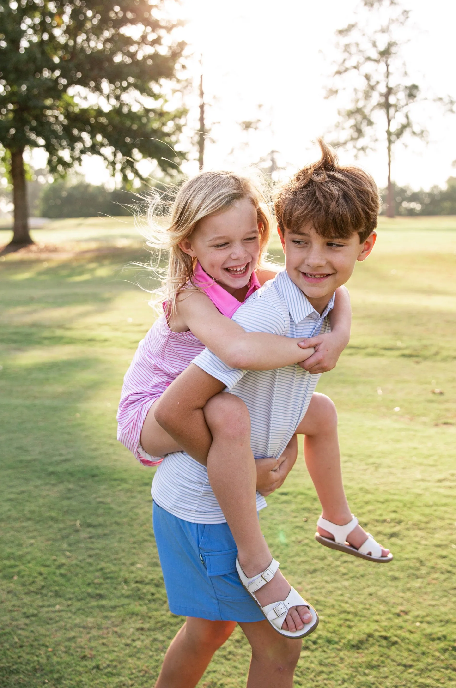 Boys Short Sleeve Pro Performance Polo in Classic Clear Sky Blue and White Stripe