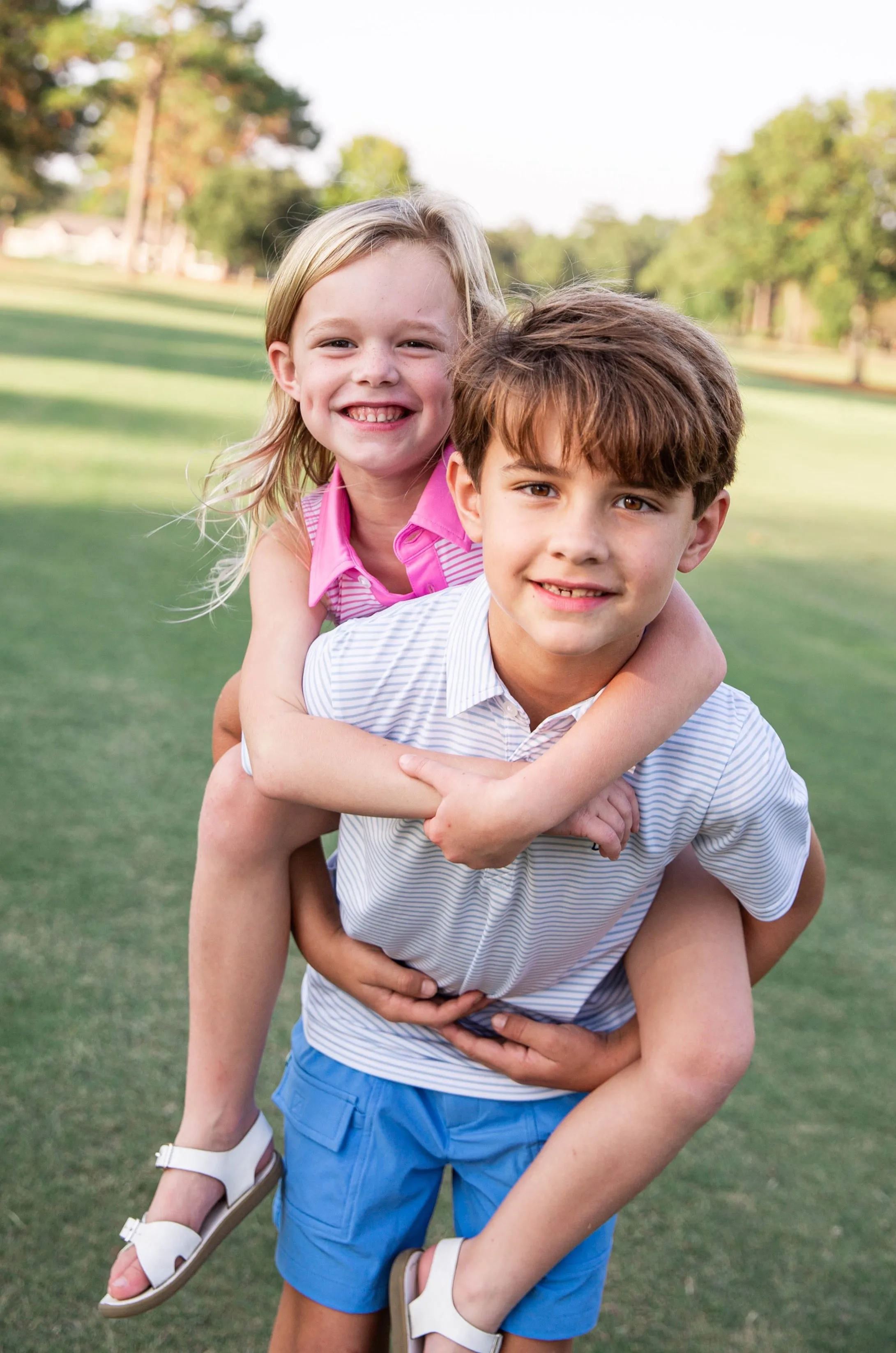 Boys Short Sleeve Pro Performance Polo in Classic Clear Sky Blue and White Stripe