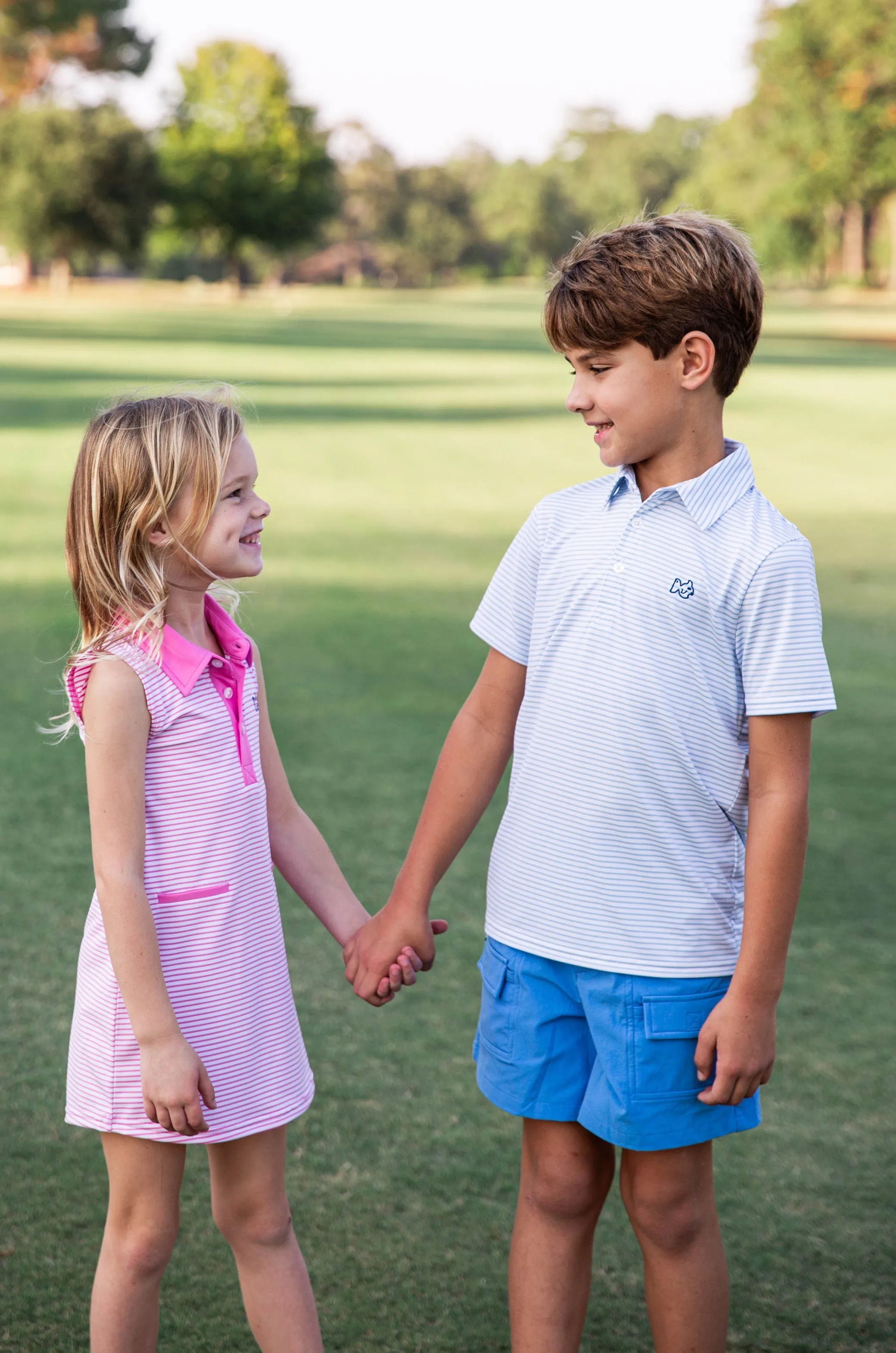 Boys Short Sleeve Pro Performance Polo in Classic Clear Sky Blue and White Stripe