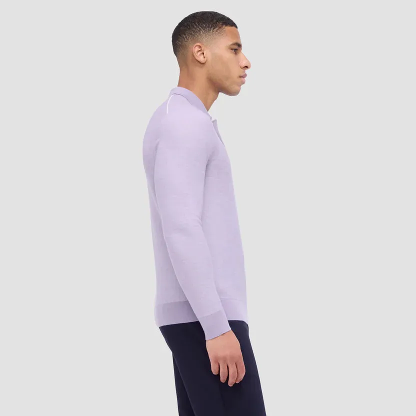 Bugatchi 3 Button LS Sweater Polo - Lilac