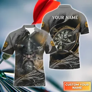 Bullseye Dartboard Personalized Name 3D Viking And Darts Polo Shirt With Pocket Tad Mid