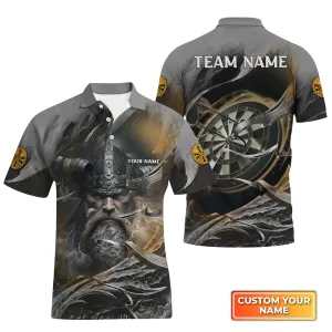 Bullseye Dartboard Personalized Name & Team Name 3D Viking And Darts Polo Shirt With Pocket Tad Mid