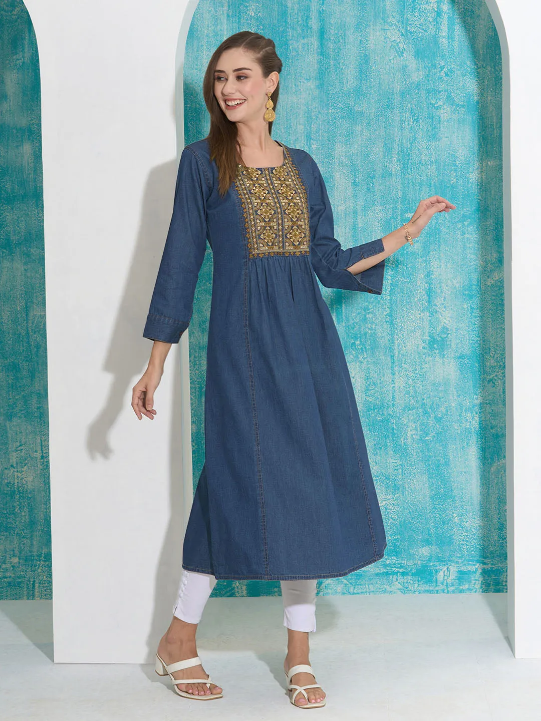Buy Dx Comfort Fit Denim Kurta for Women Online in India - Zola