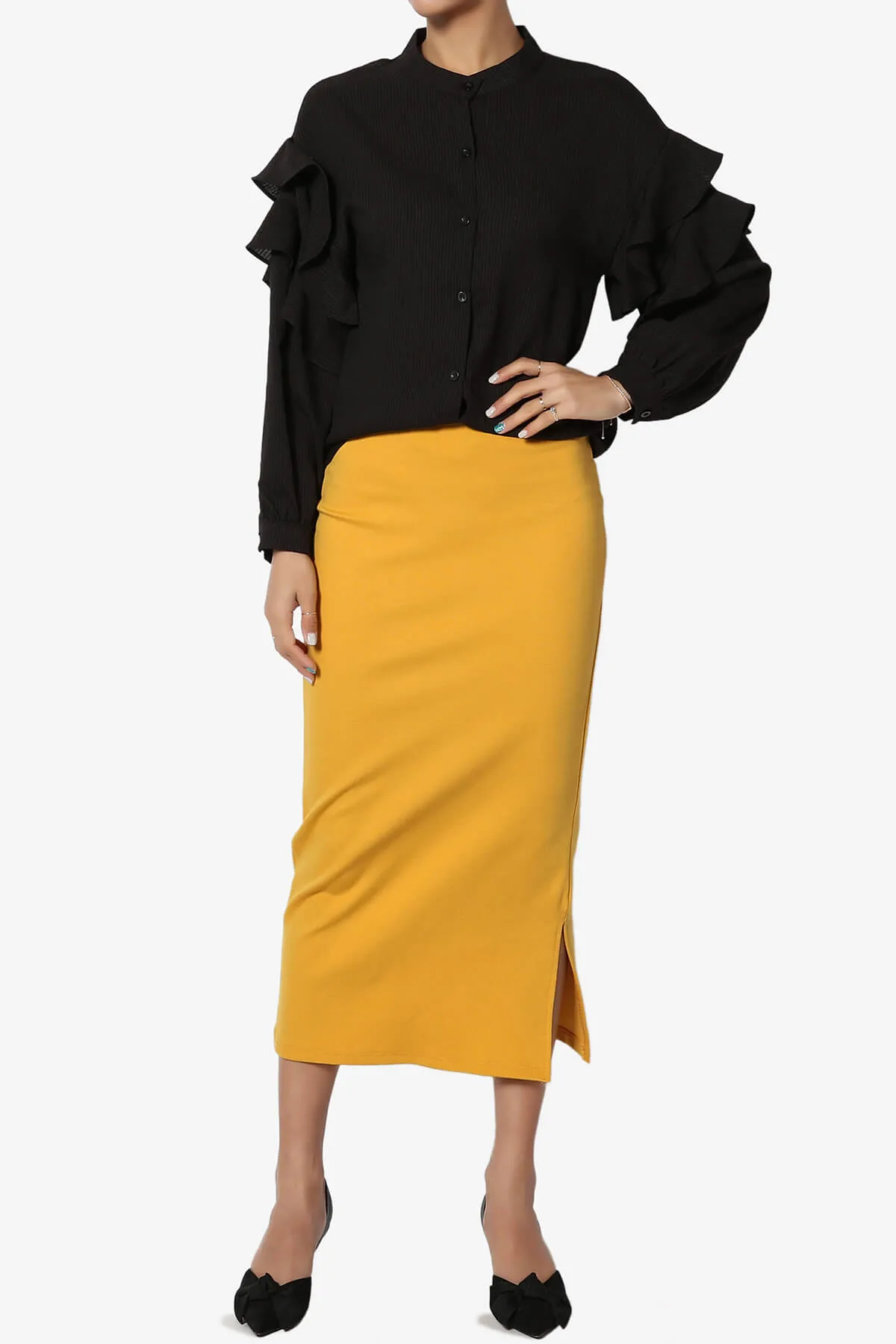 Carleta Mid Calf Pencil Skirt PLUS