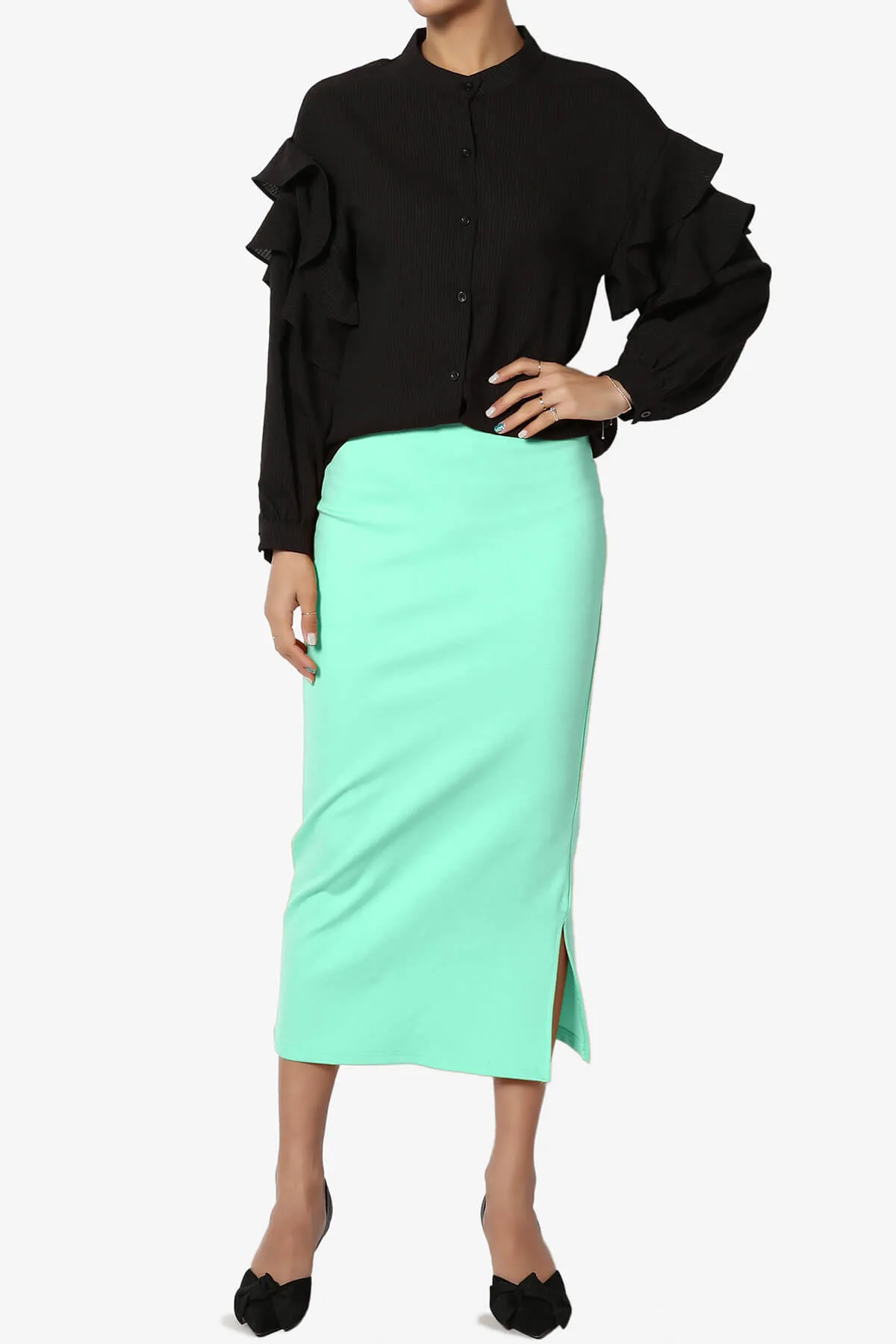 Carleta Mid Calf Pencil Skirt PLUS