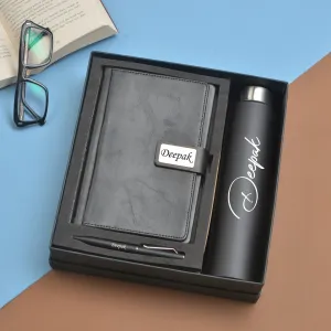 Classy Executive Diary   Classic Metal Pen   Classic Smart Bottle  (Black) - Black