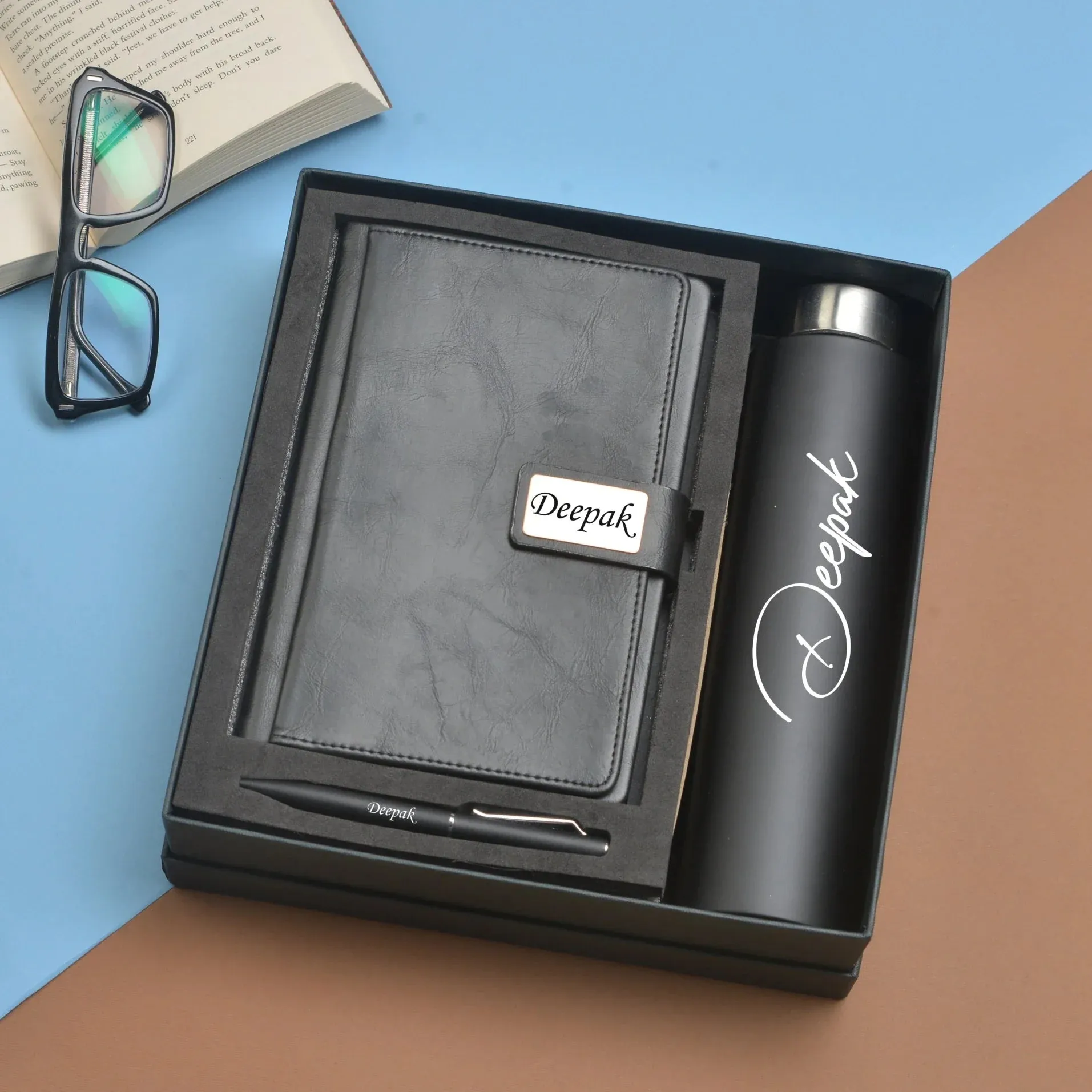 Classy Executive Diary   Classic Metal Pen   Classic Smart Bottle  (Black) - Black