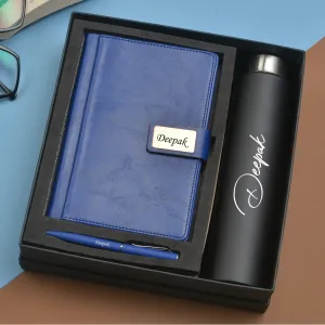 Classy Executive Diary   Classic Metal Pen   Classic Smart Bottle  (Black) - Blue