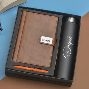 Classy Executive Diary   Classic Metal Pen   Classic Smart Bottle  (Black) - Brown