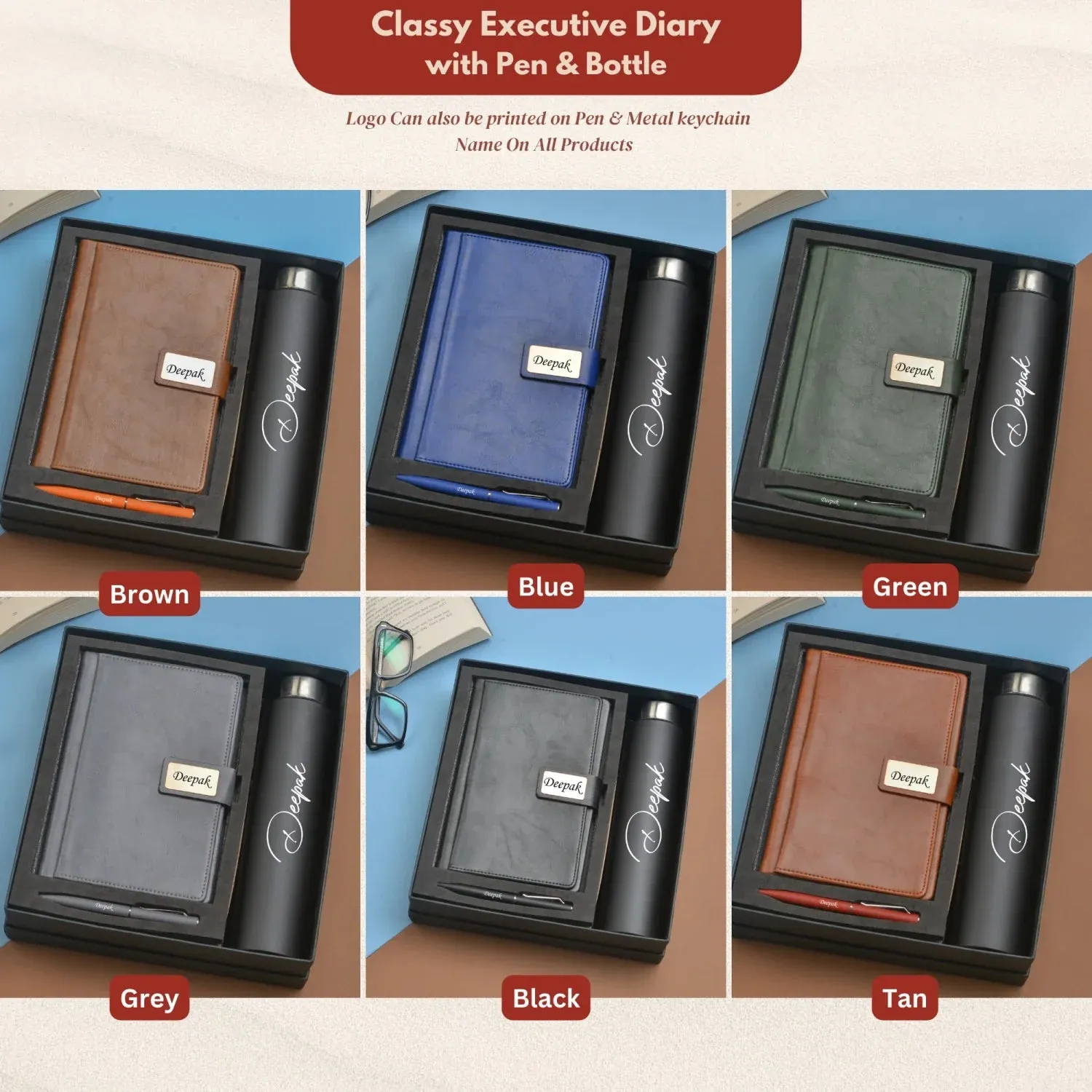 Classy Executive Diary   Classic Metal Pen   Classic Smart Bottle  (Black) - Grey