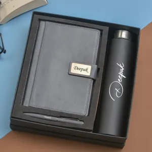 Classy Executive Diary   Classic Metal Pen   Classic Smart Bottle  (Black) - Grey