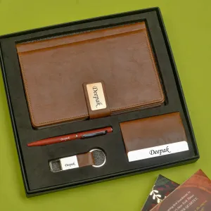 Classy Executive Diary   Classic Metal Pen   Classy Leather Metal Keychain   Classy Card Holder - Brown