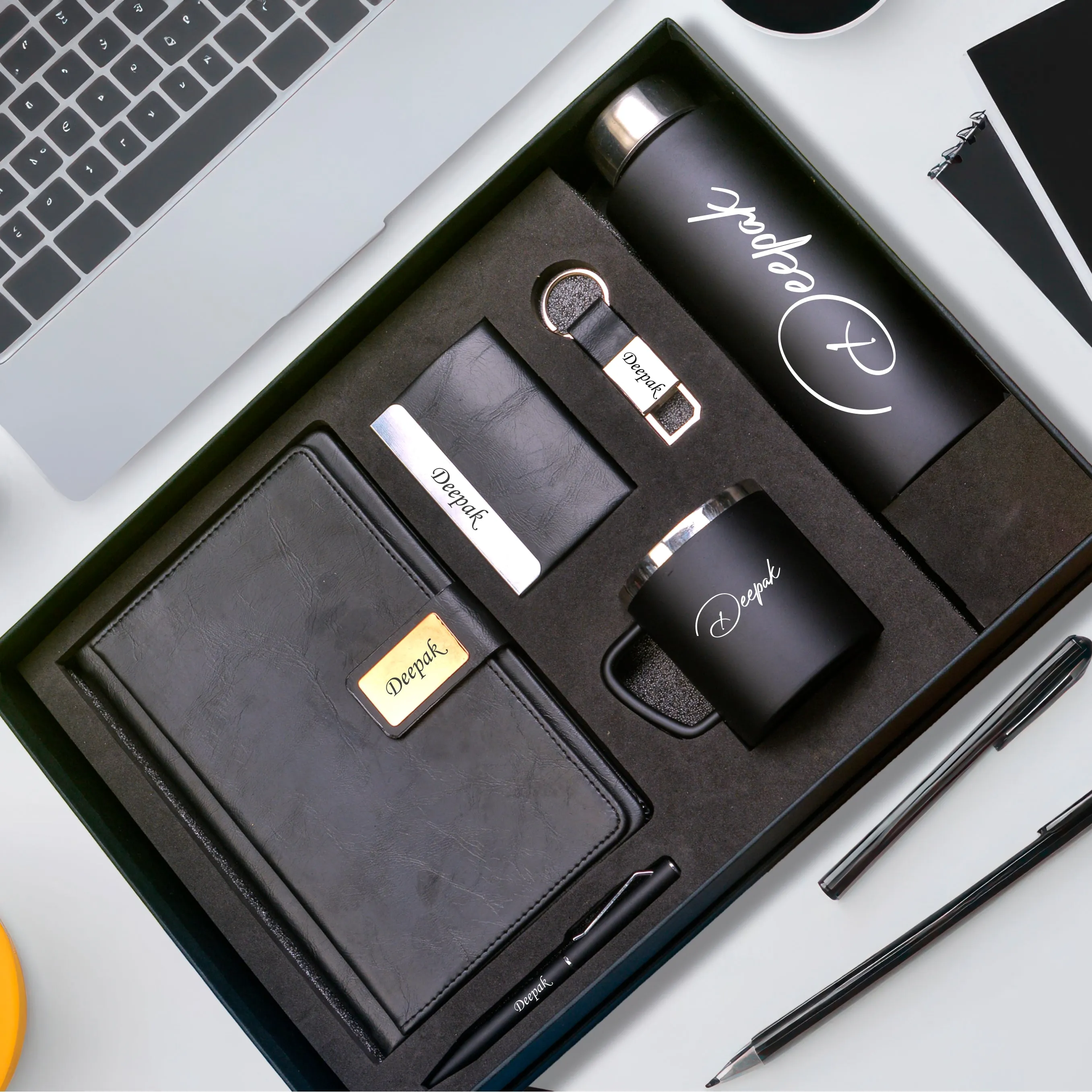 Classy Executive Diary   Classic Metal Pen   Classy Leather Metal Keychain   Classy Card Holder   Classic Smart Bottle    Stainless Steel Mug - Black