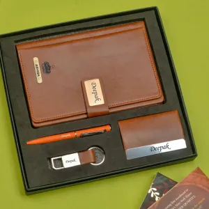 Classy Executive Diary   Classic Metal Pen   Classy Leather Metal Keychain   Classy Card Holder - Tan