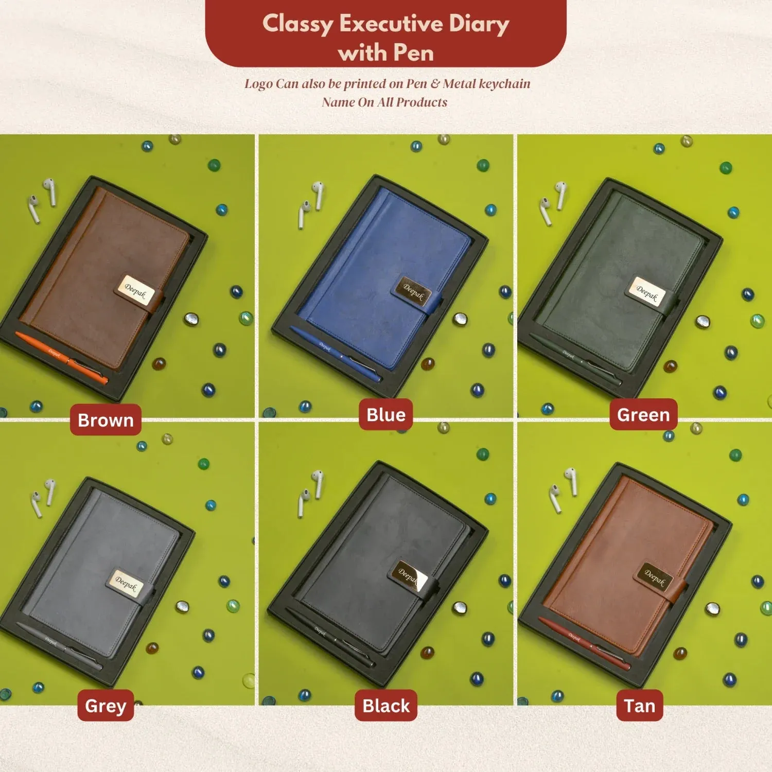 Classy Executive Diary   Classic Metal Pen- Tan