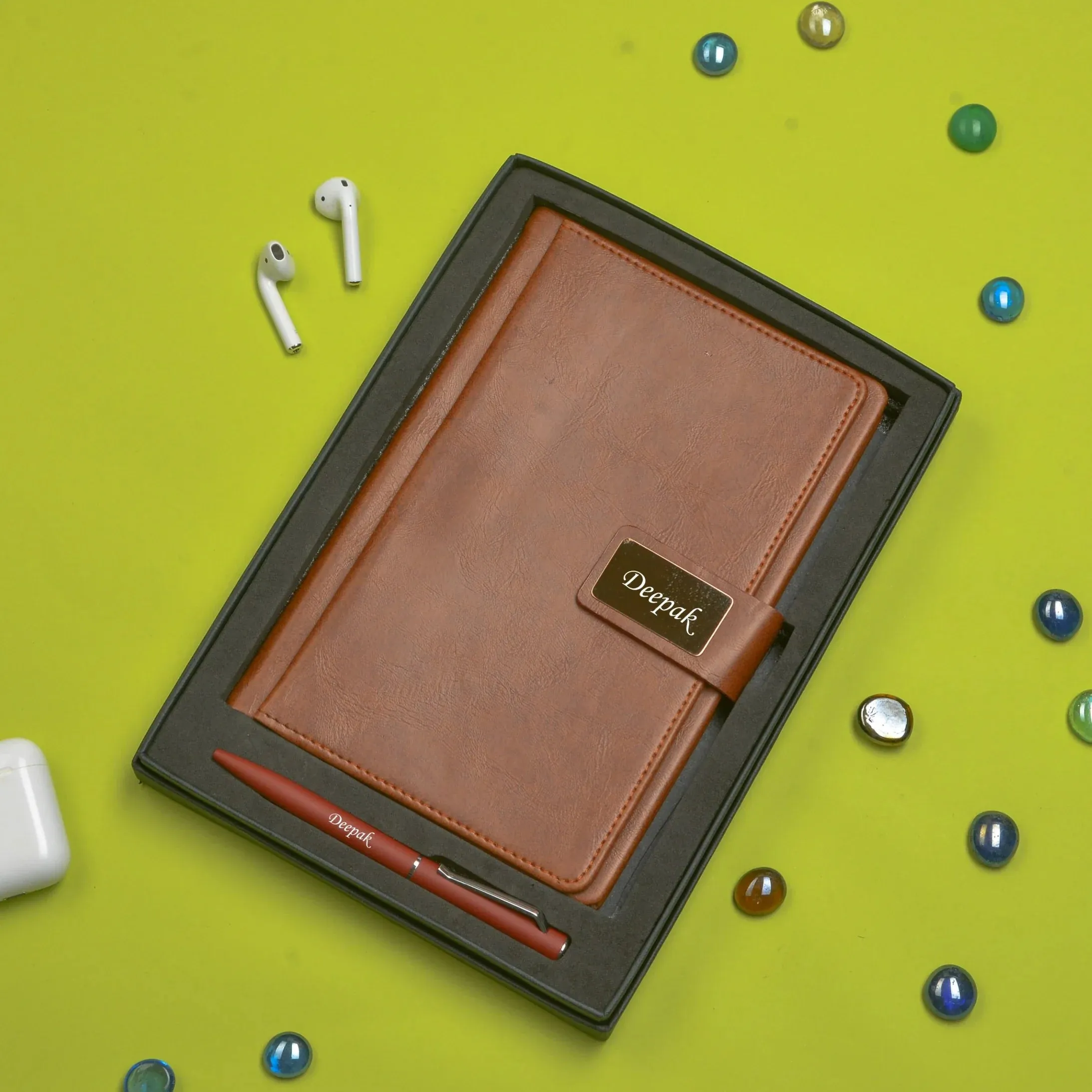 Classy Executive Diary   Classic Metal Pen- Tan