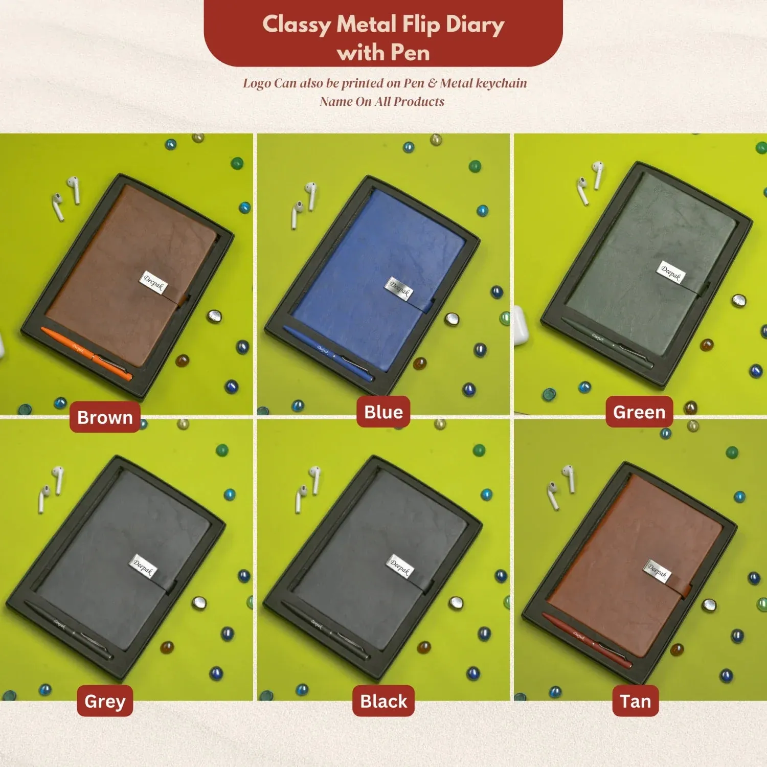 Classy Metal Flip Diary   Classic Metal Pen - Green