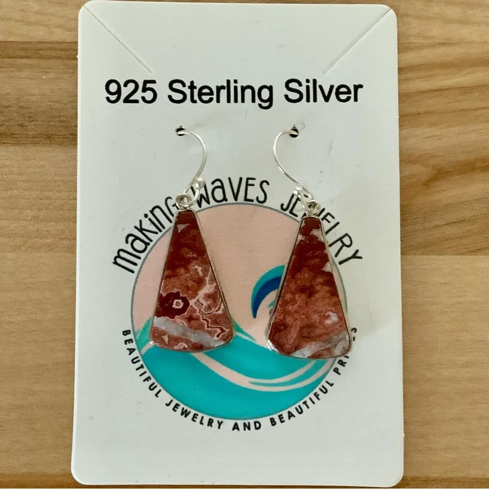 Crazy Lace Agate Solid 925 Sterling Silver Earrings