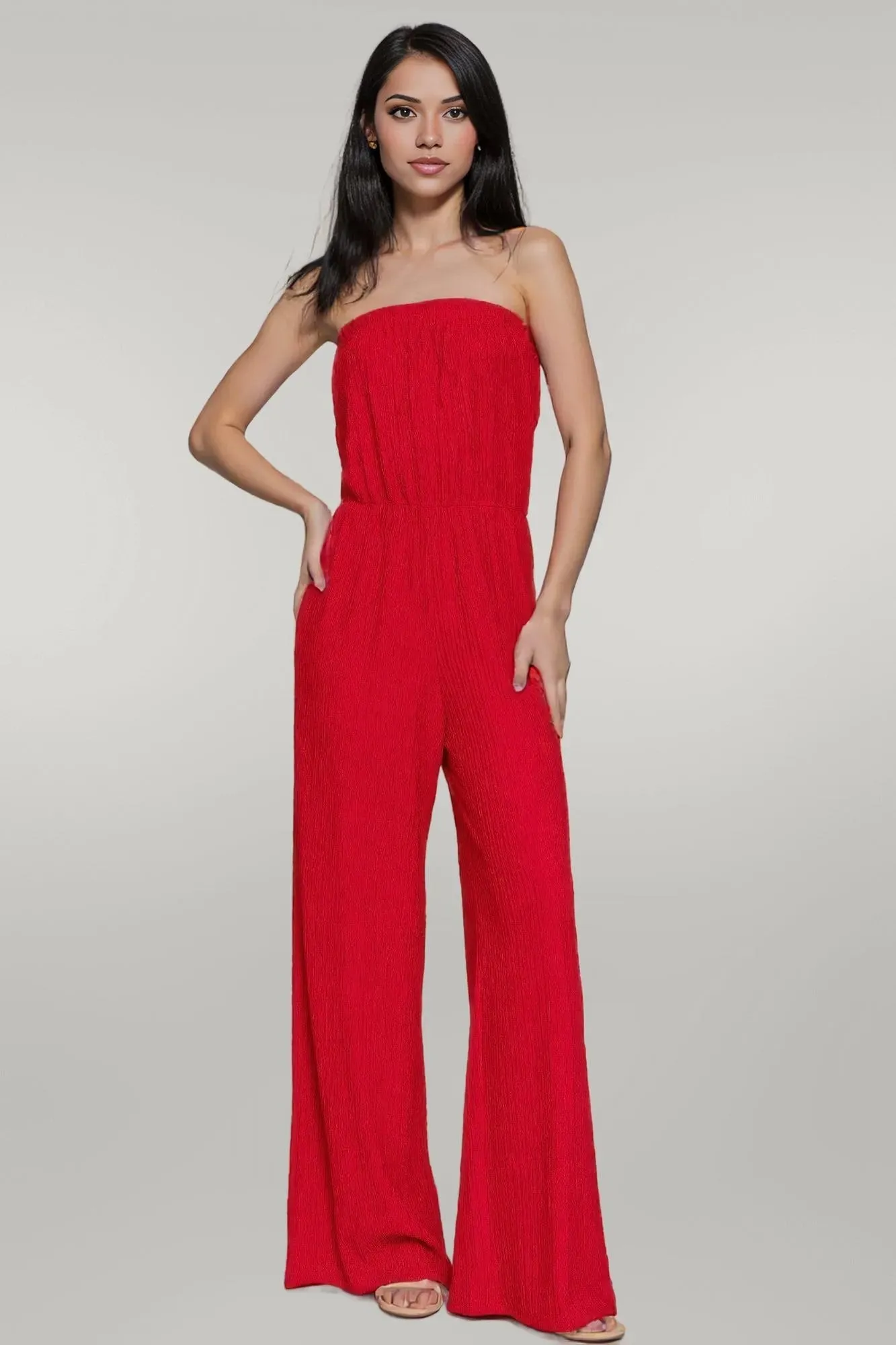 Crinkle Knit Tube Jumpsuit