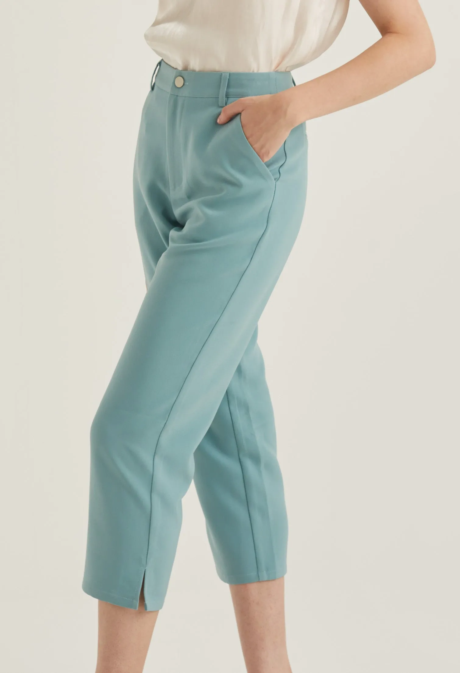 Cropped Office Straight Cut Trousers