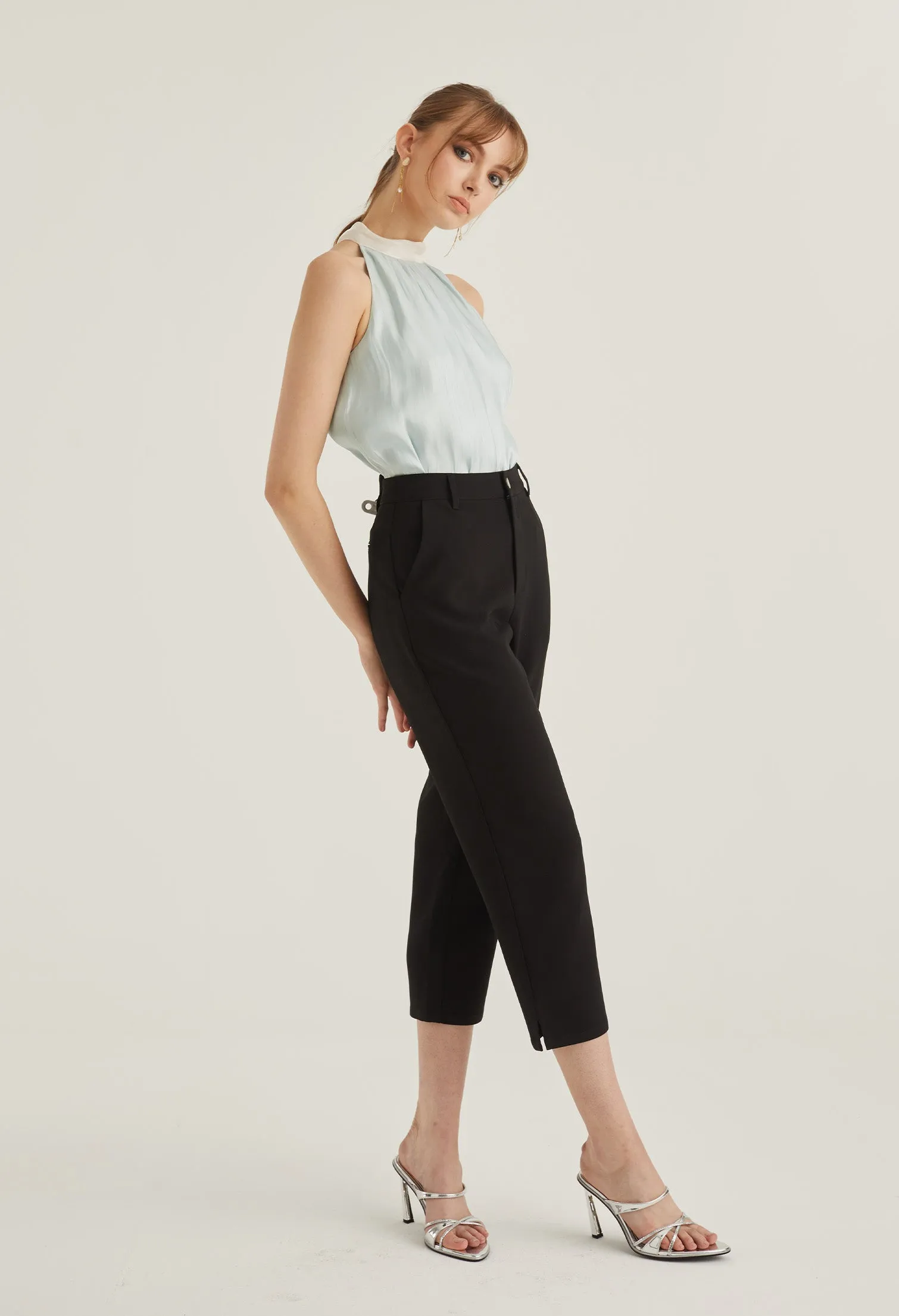 Cropped Office Straight Cut Trousers