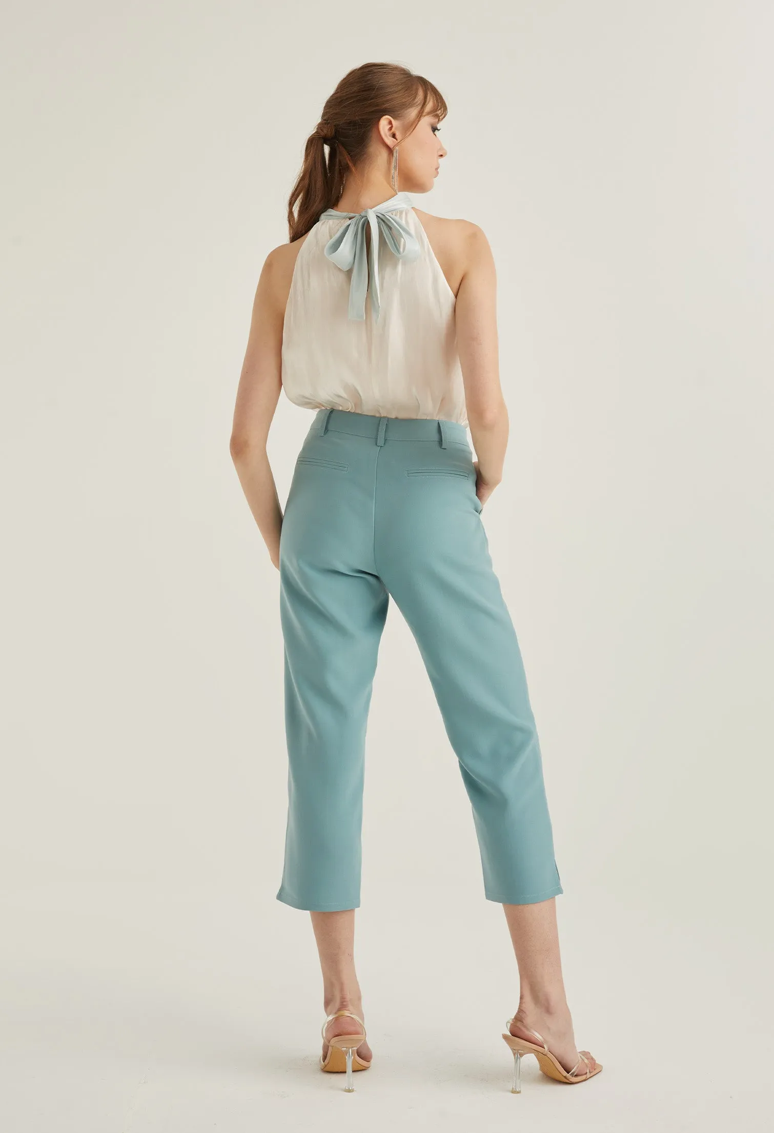 Cropped Office Straight Cut Trousers
