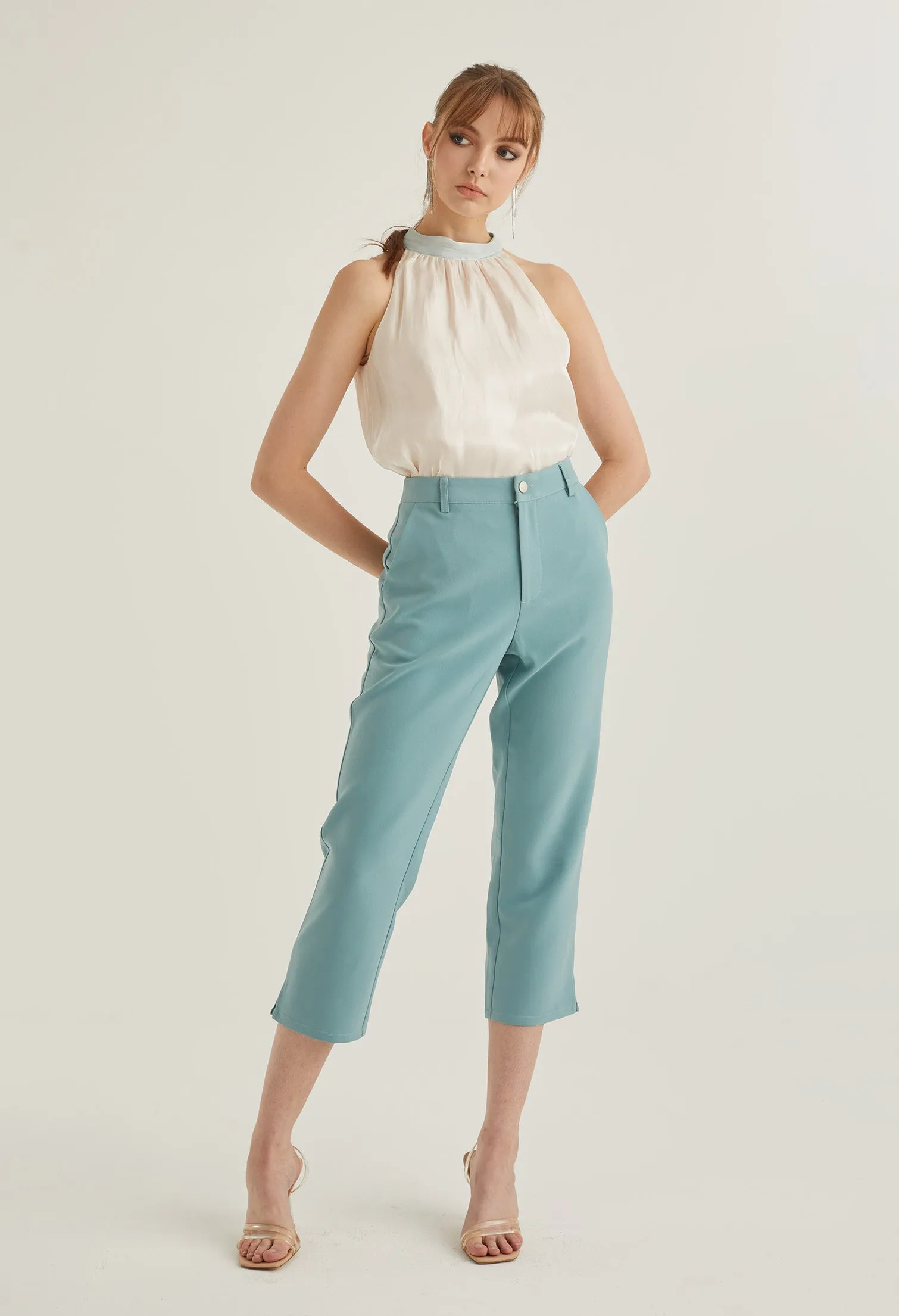 Cropped Office Straight Cut Trousers