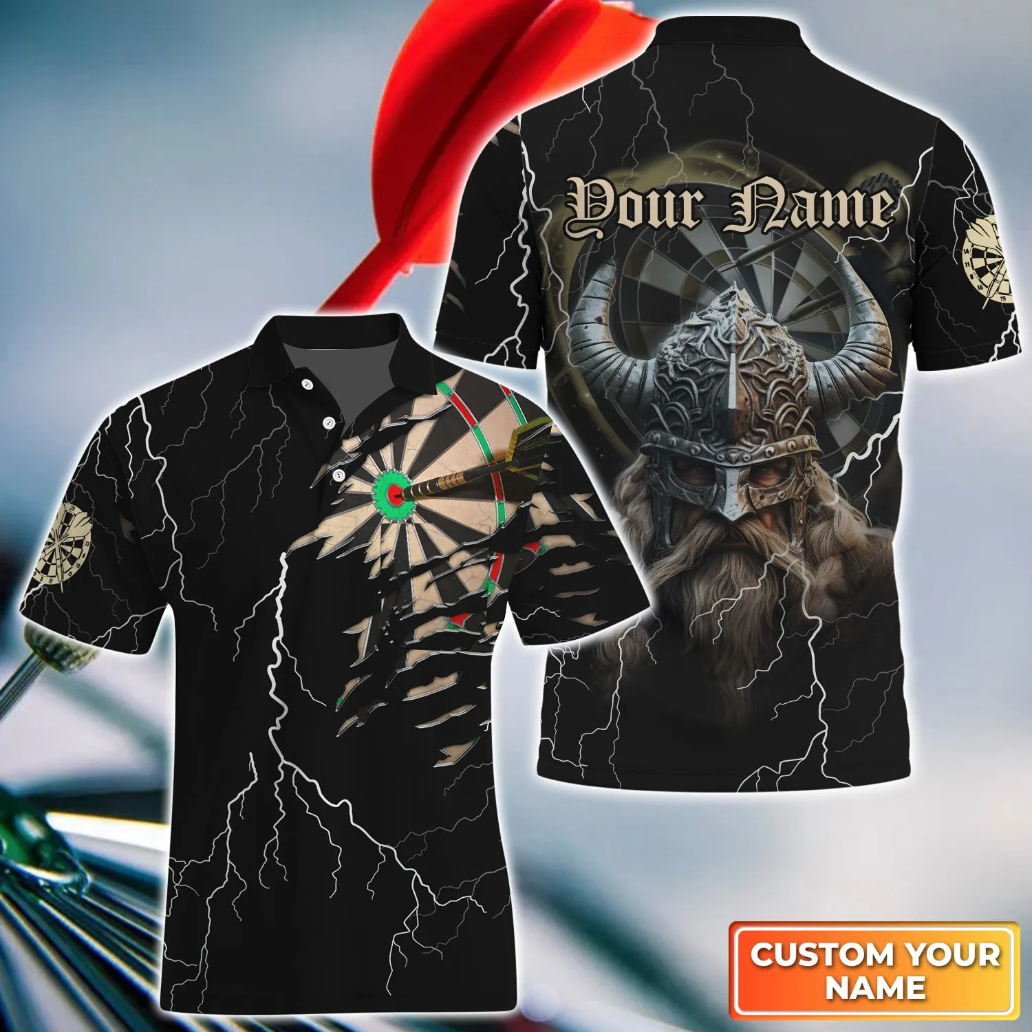 Darts Paint Splash Personalized Name 3D Viking And Darts Polo Shirt With Pocket For Dart Team Player Tad Mid 45