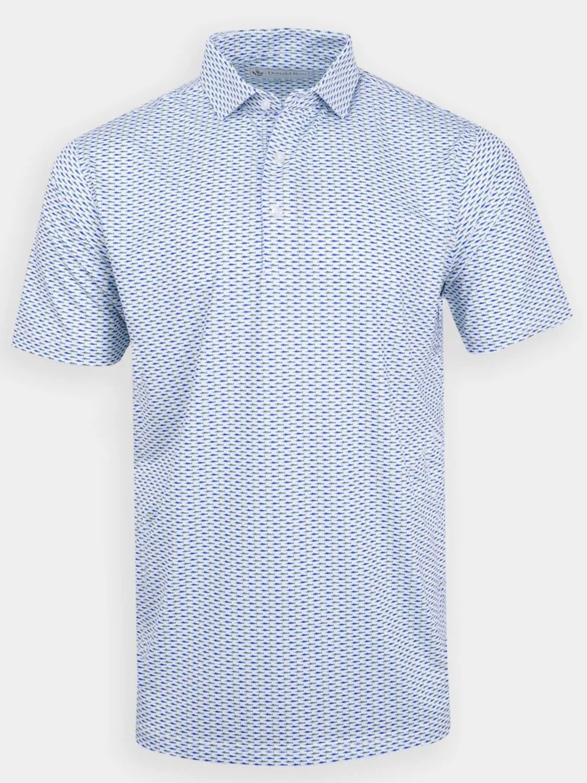 Donald Ross Classic Fit Mens Swordfish Print Polo - WHITE/ADRIATIC MULTI