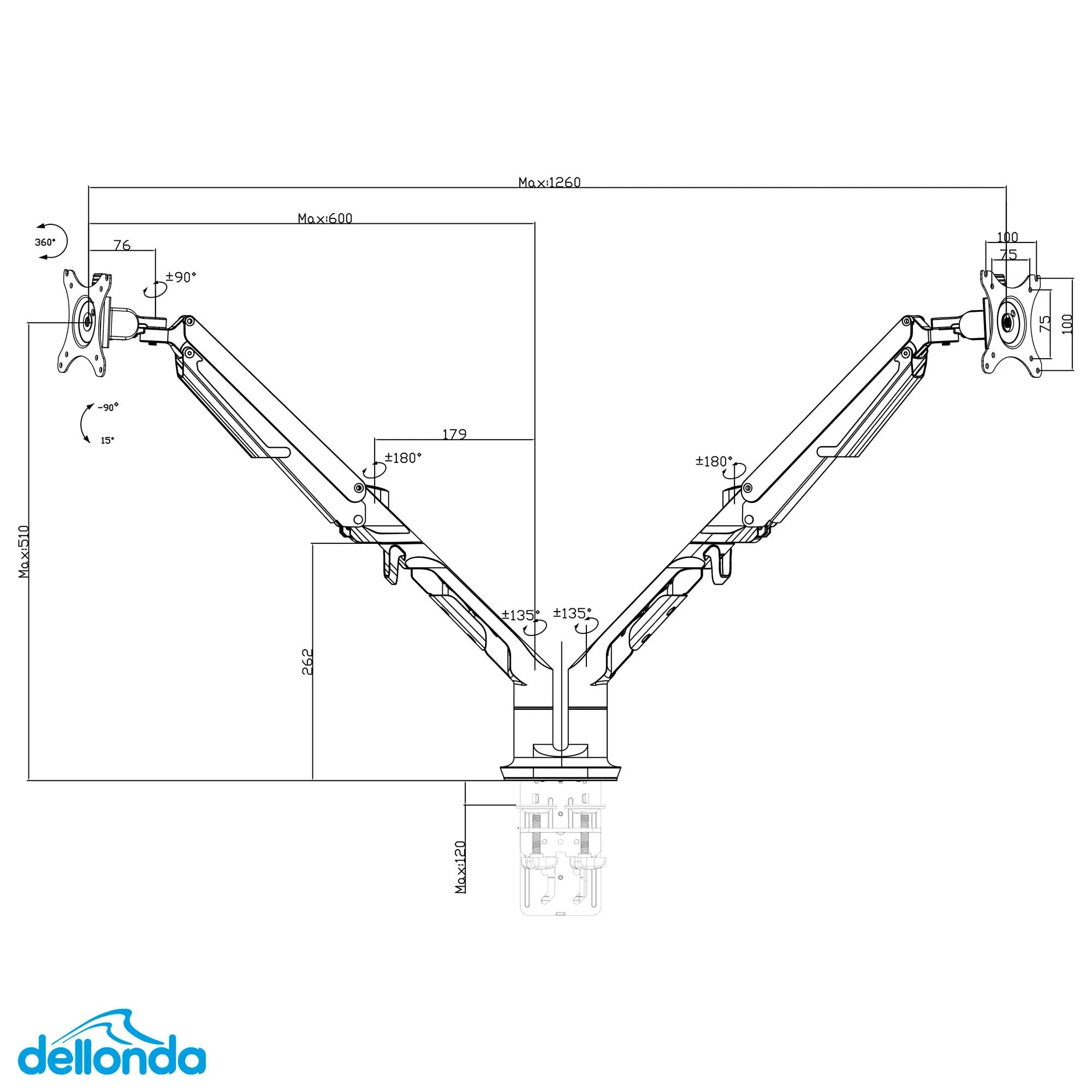 Double Monitor Arms, Adjustable & Rotating 9kg Load Capacity, 17-32" Screens - White - DH27