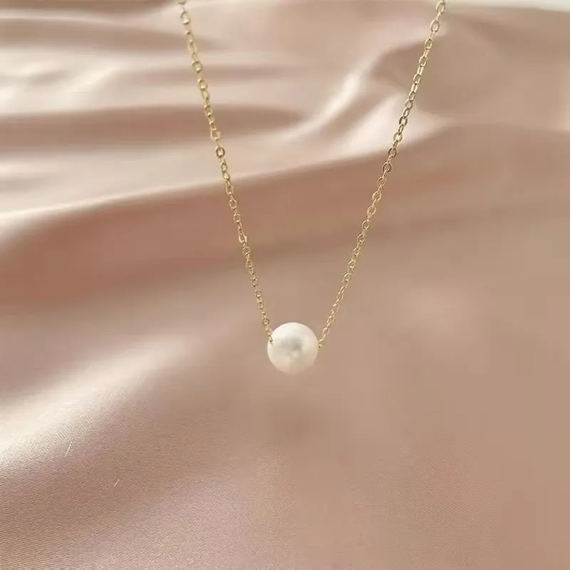 Elegant Minimalist One Pearl Temperament Necklace
