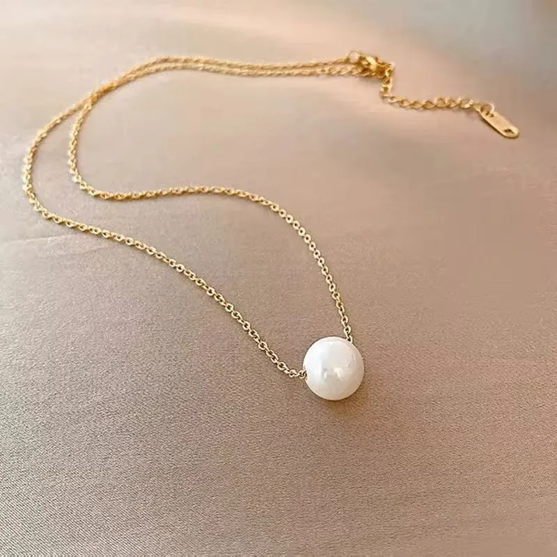 Elegant Minimalist One Pearl Temperament Necklace